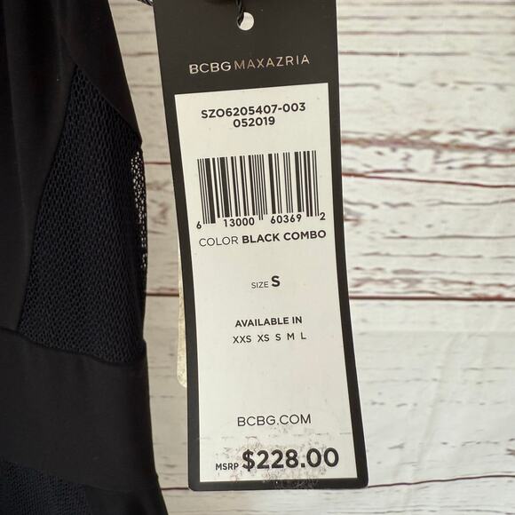 BCBGMAXAZRIA New Mesh & Jersey Crossover Dress Black Combo Size Small - Picture 9 of 14